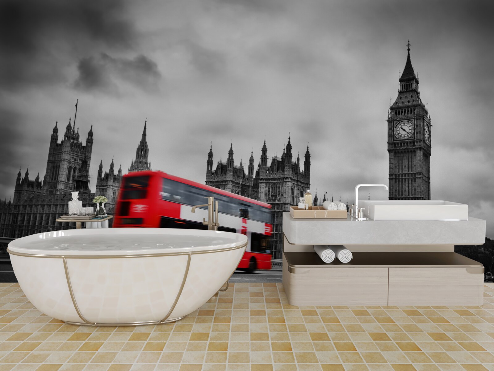 Фотошпалери лондонський автобус на дорозі