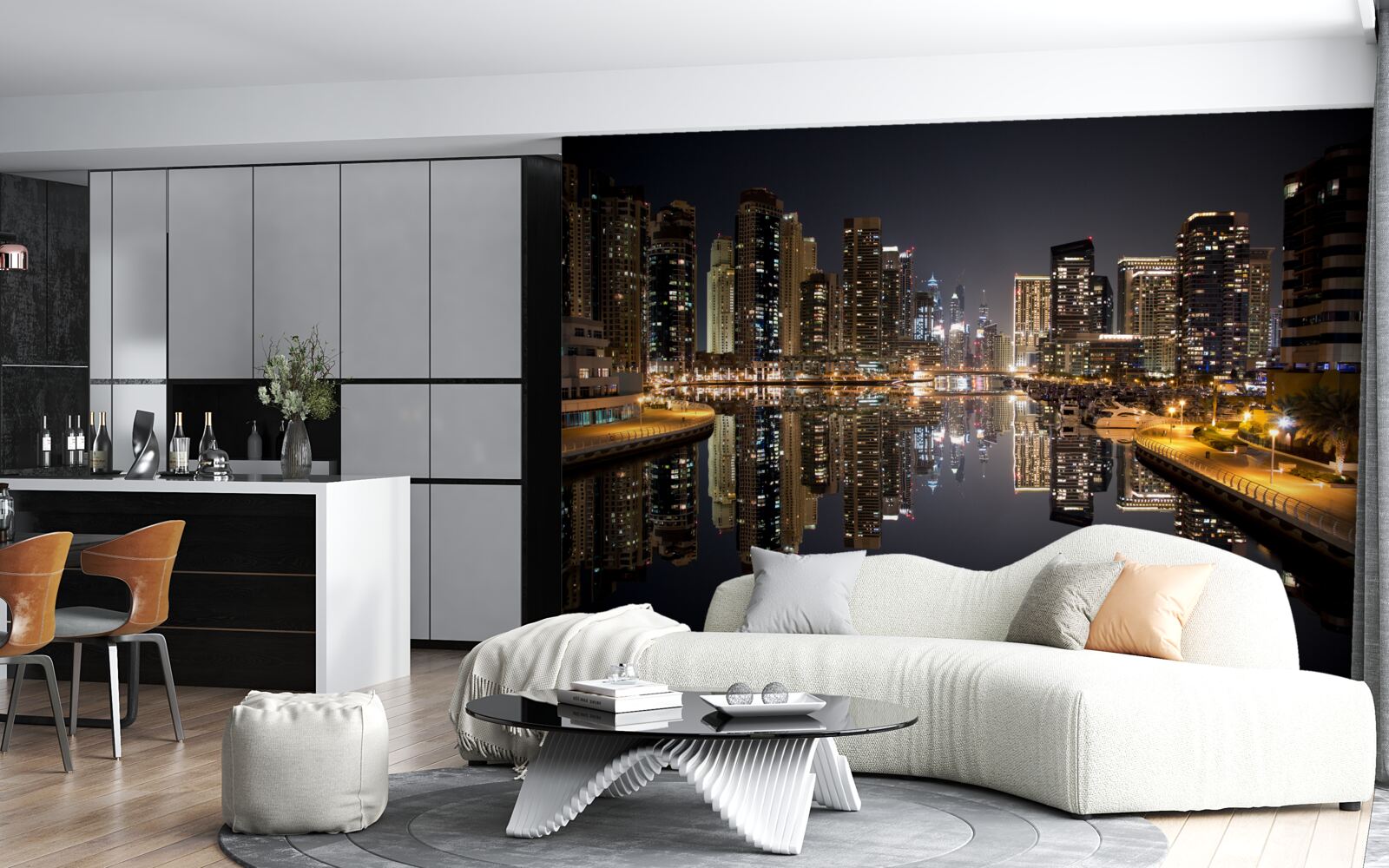 Фотошпалери відображення хмарочосів у воді