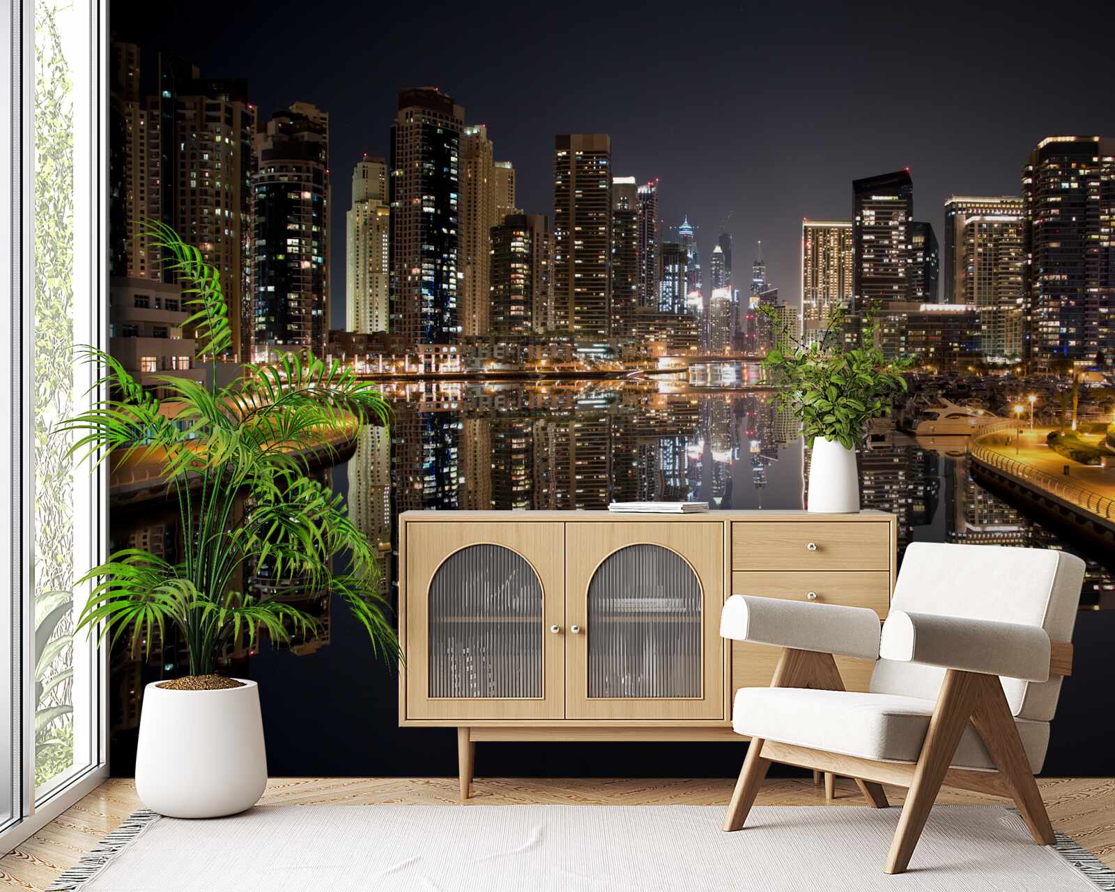 Фотошпалери відображення хмарочосів у воді