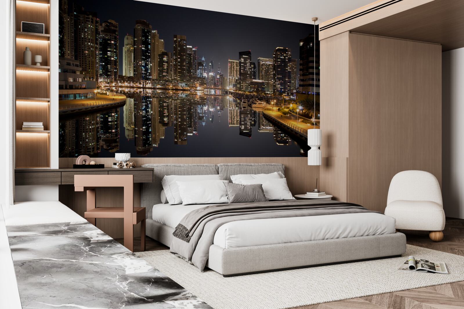 Фотошпалери відображення хмарочосів у воді