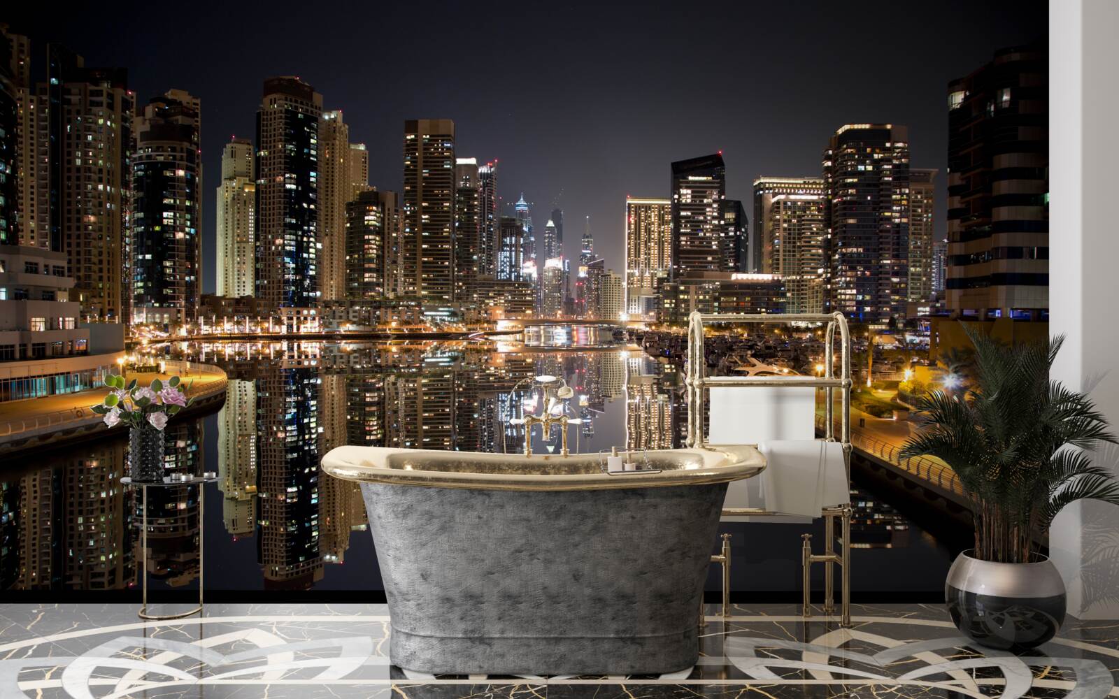 Фотошпалери відображення хмарочосів у воді