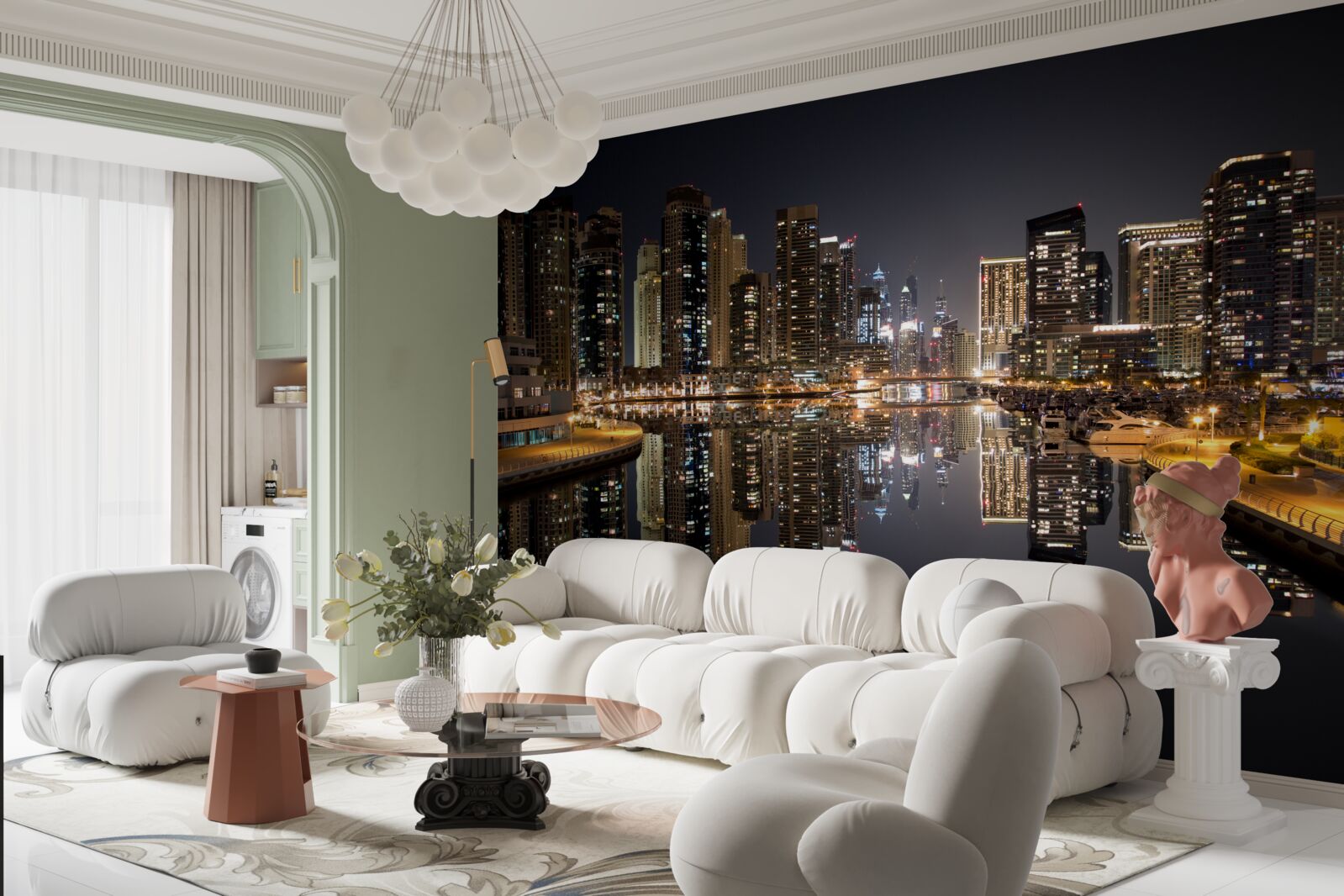 Фотошпалери відображення хмарочосів у воді