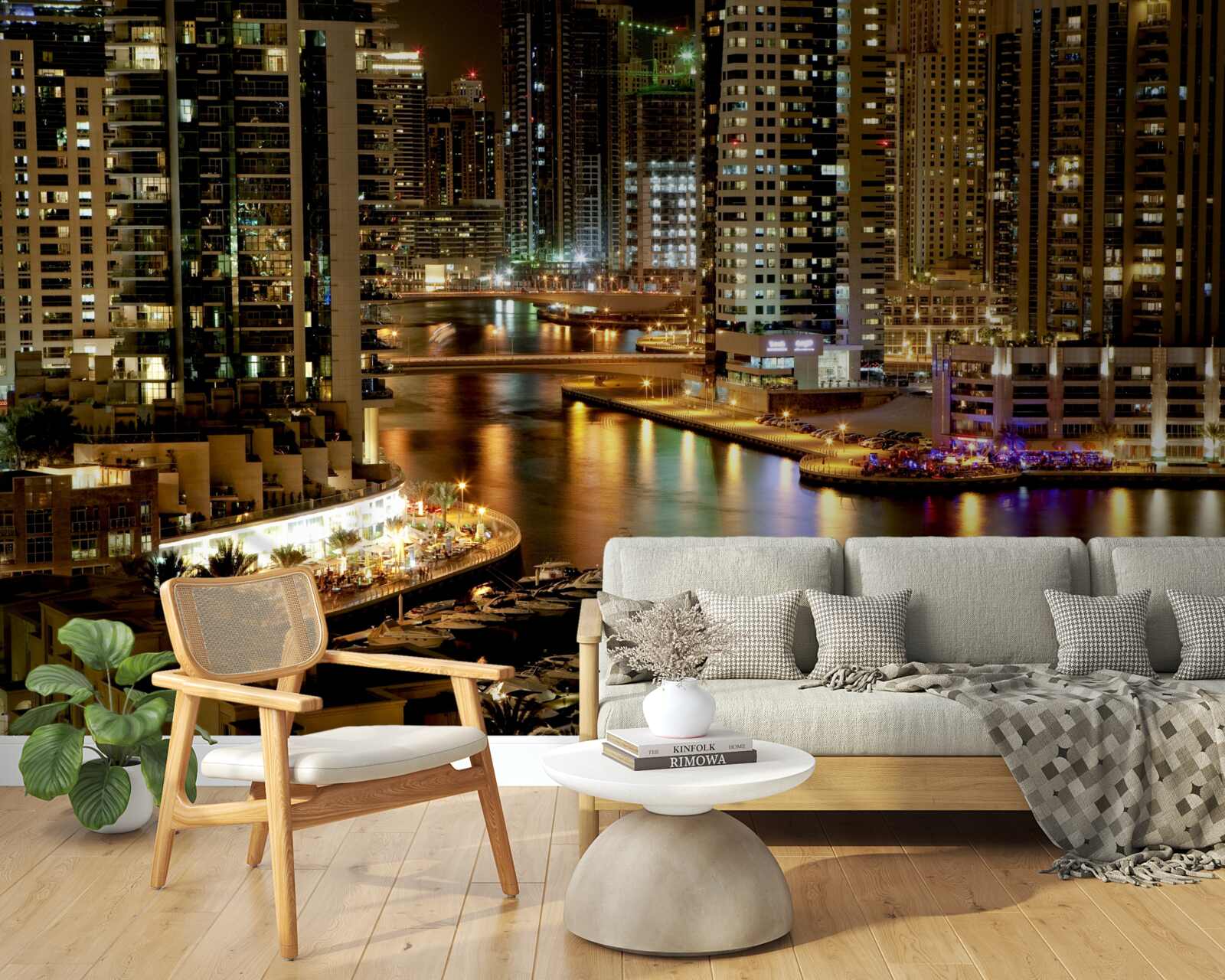 Фотошпалери нічний причал з човнами