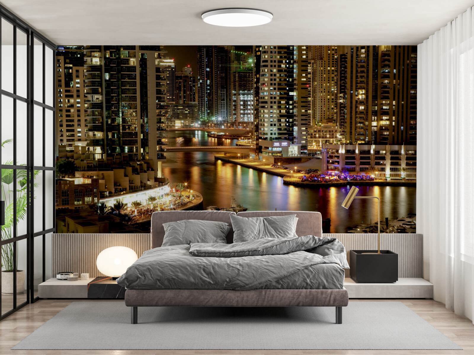 Фотошпалери нічний причал з човнами