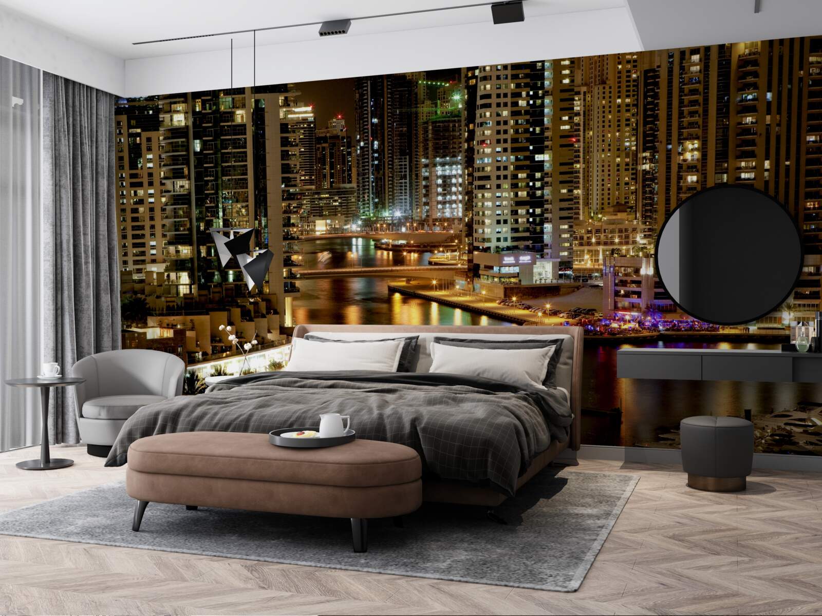 Фотошпалери нічний причал з човнами