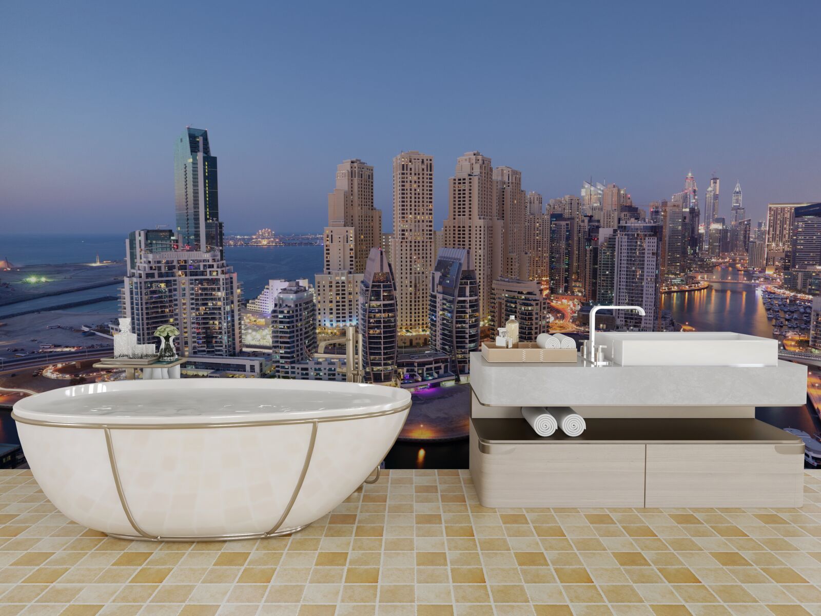 Фотошпалери захід сонця над дубаєм