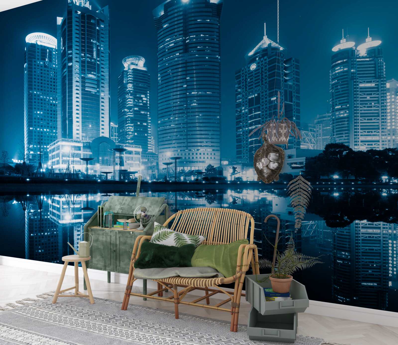 Фотошпалери нічний шанхай у світлі ліхтарів