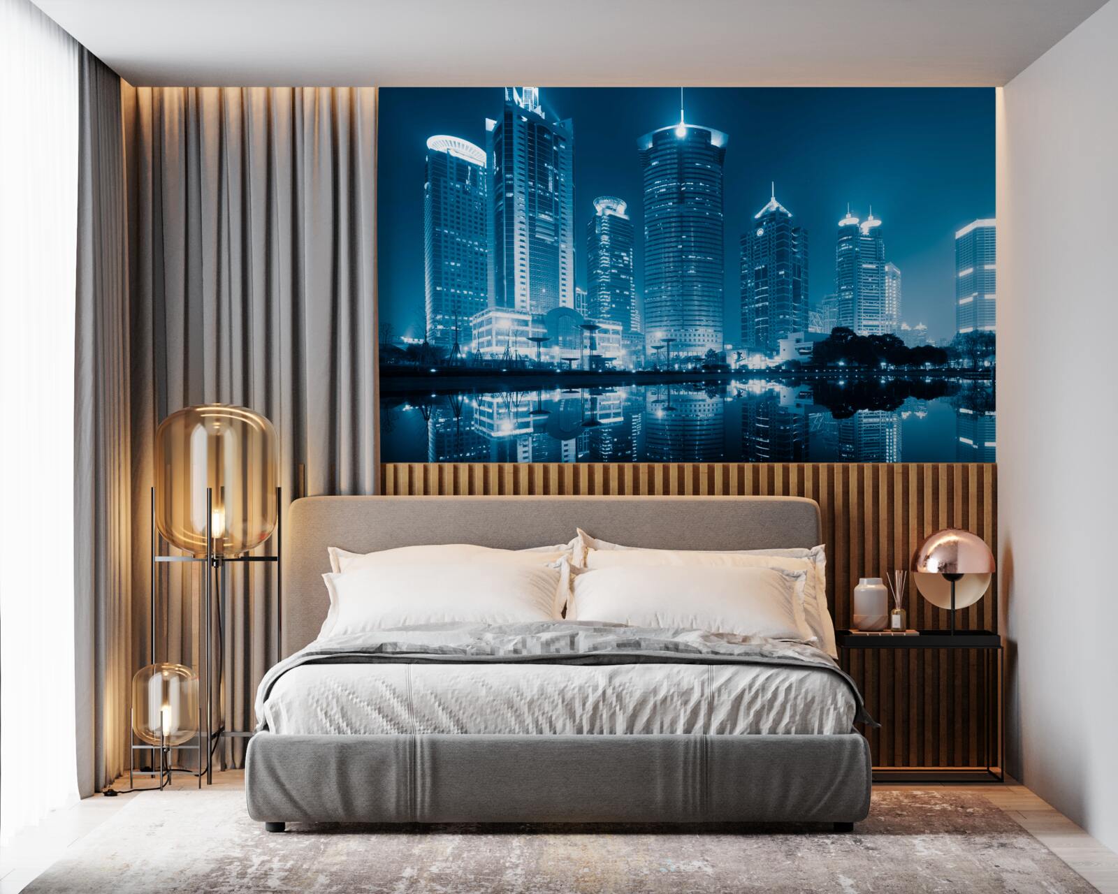 Фотошпалери нічний шанхай у світлі ліхтарів