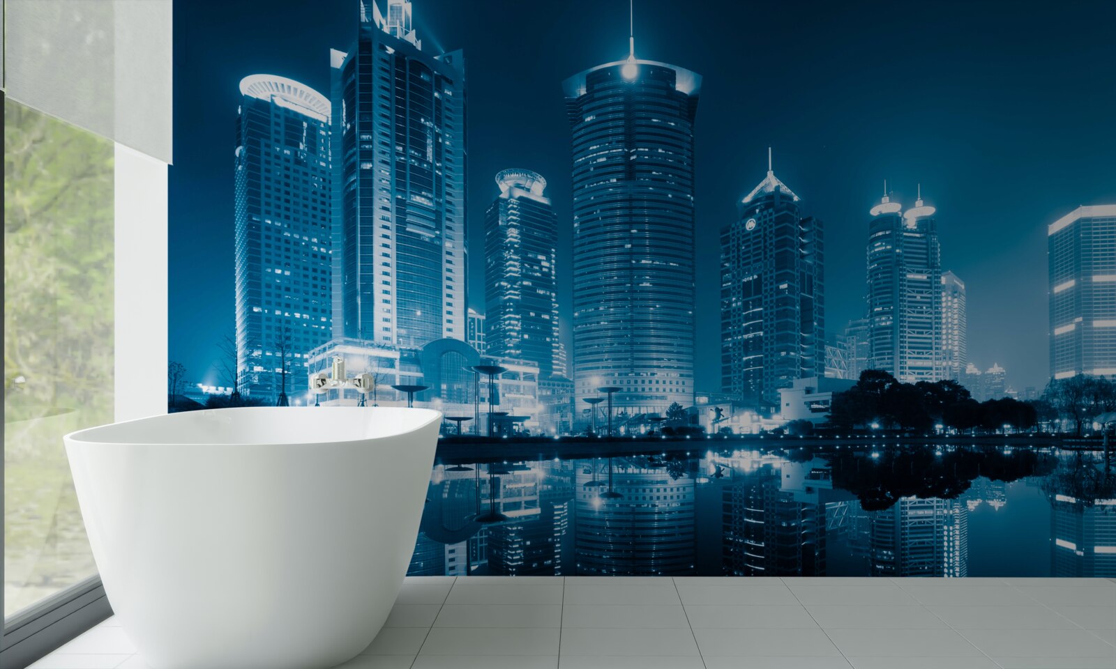 Фотошпалери нічний шанхай у світлі ліхтарів