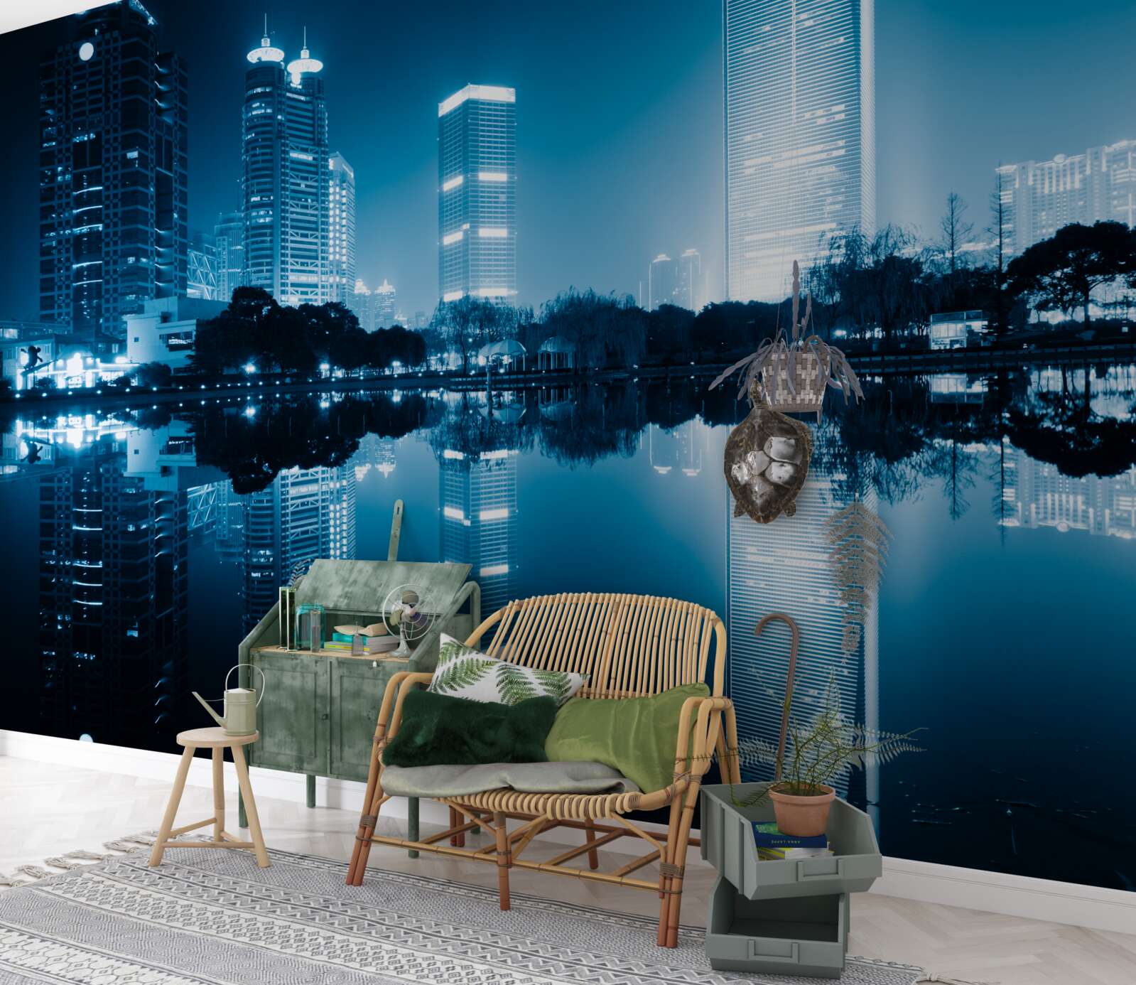 Фотошпалери відображення міських ліхтарів у нічний час