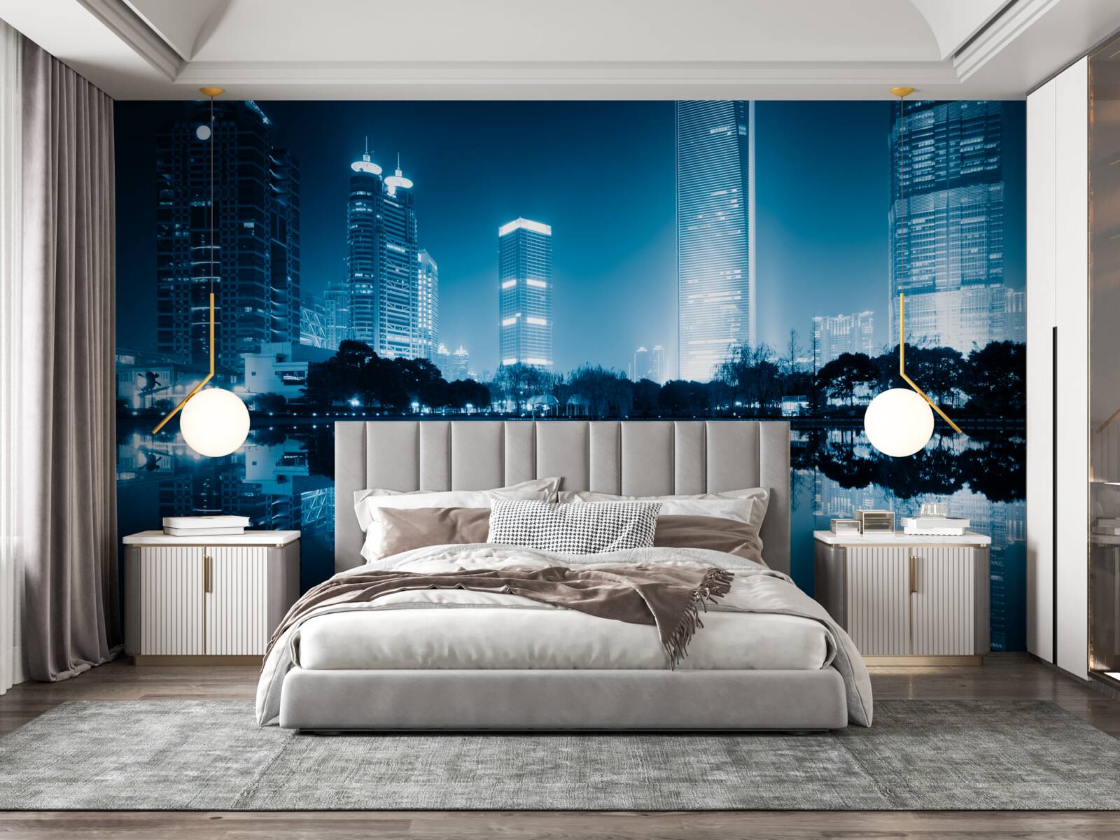 Фотошпалери відображення міських ліхтарів у нічний час