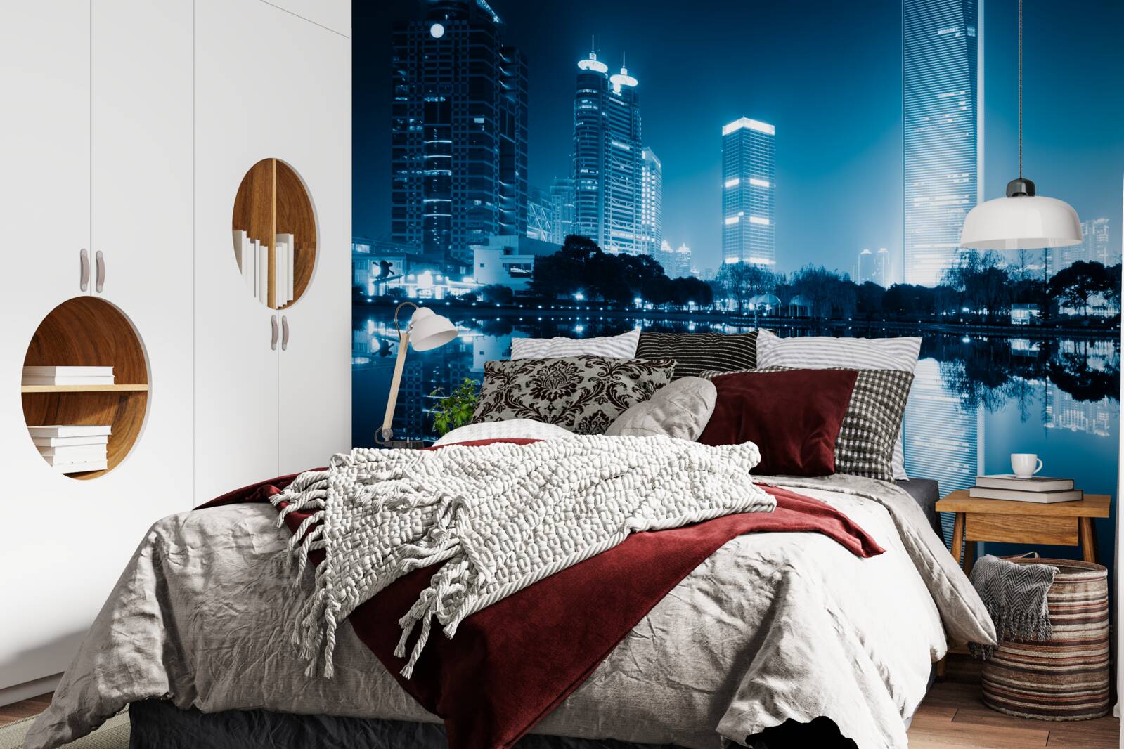 Фотошпалери відображення міських ліхтарів у нічний час