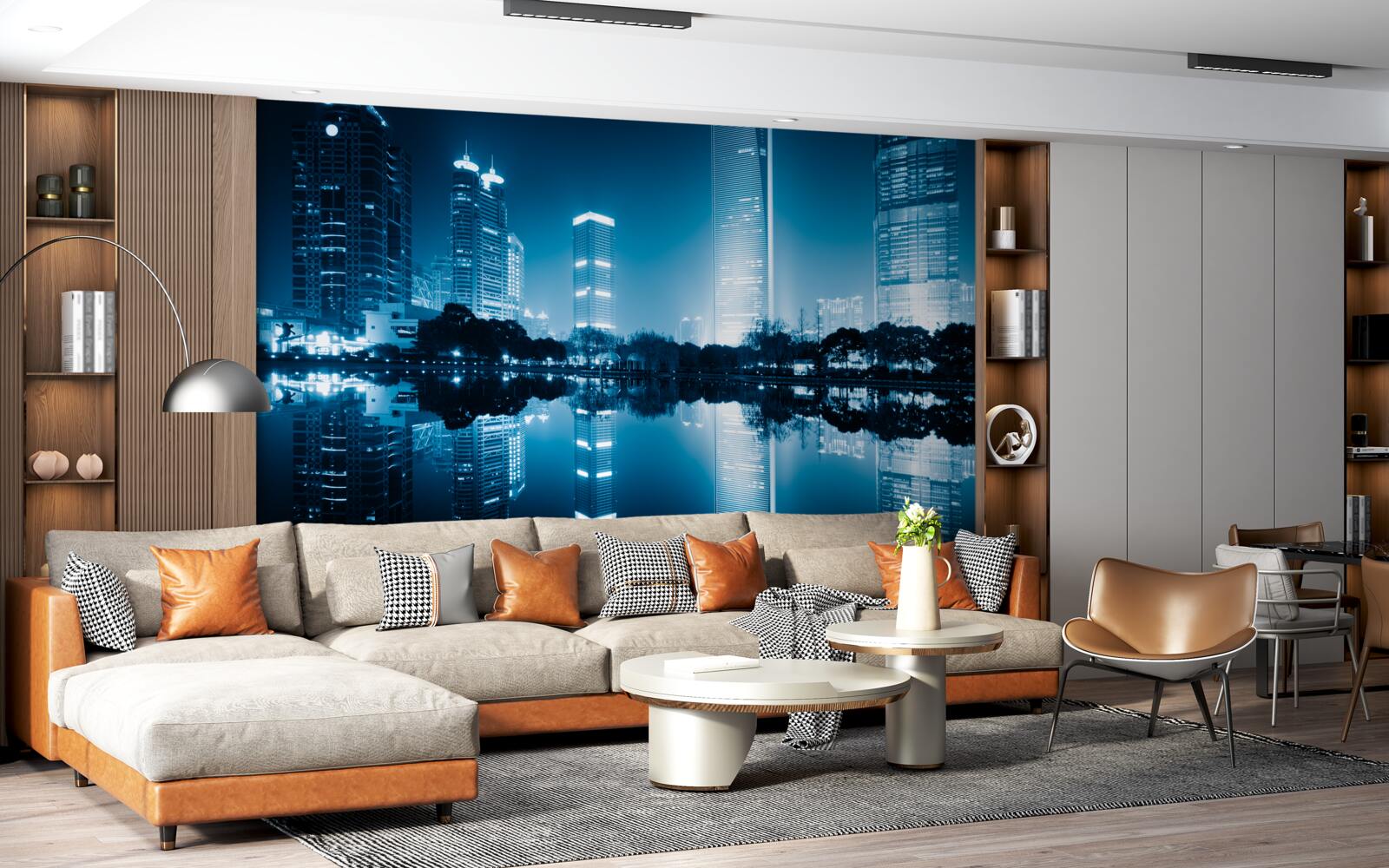 Фотошпалери відображення міських ліхтарів у нічний час