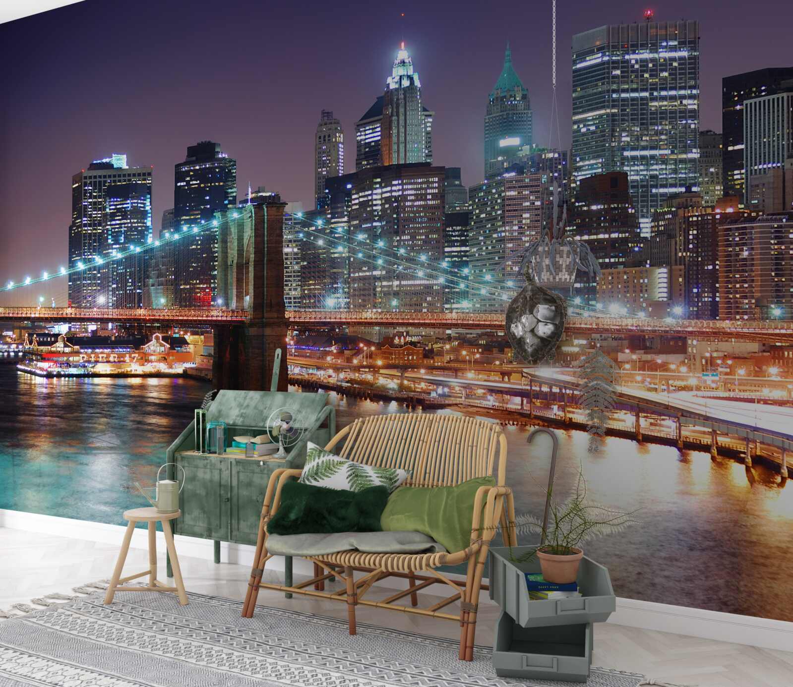 Фотошпалери Бруклінський міст у нічному горизонті