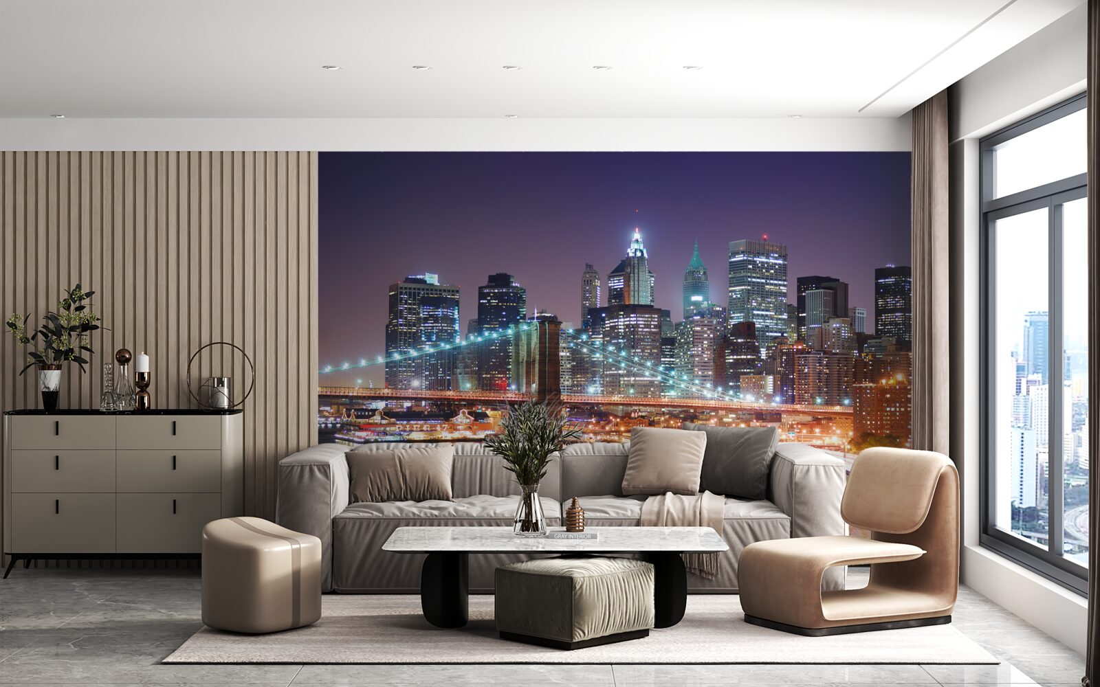 Фотошпалери Бруклінський міст у нічному горизонті