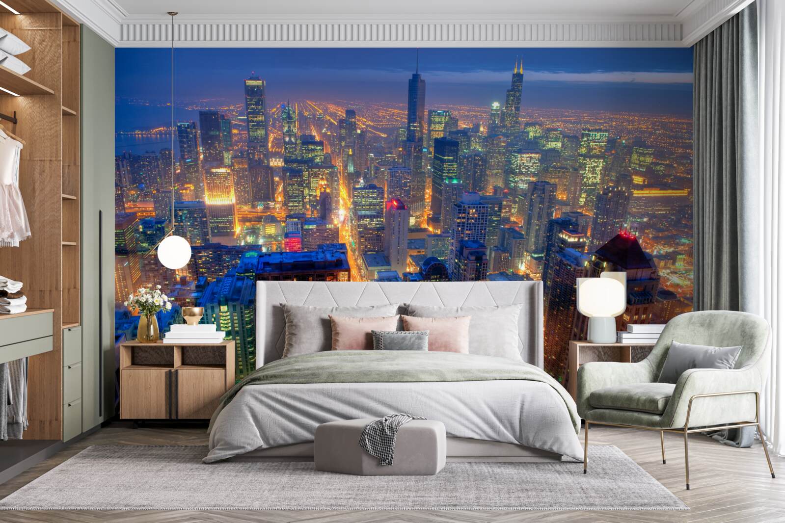 Фотошпалери Вогні Чикаго освітлюють вулиці