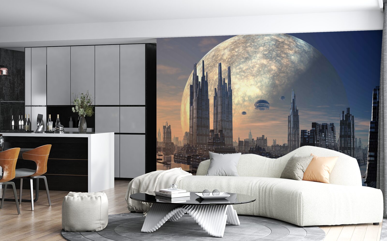Фотошпалери футуристичне місто в місячному сяйві