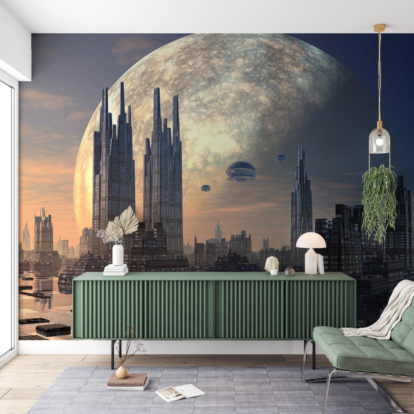 Фотошпалери футуристичне місто в місячному сяйві