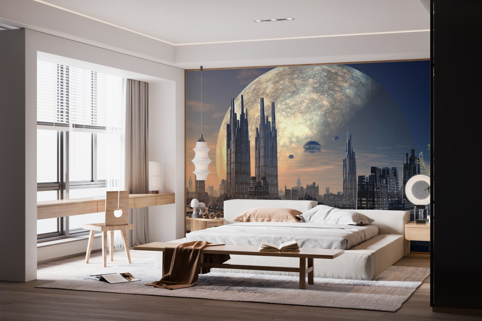 Фотошпалери футуристичне місто в місячному сяйві