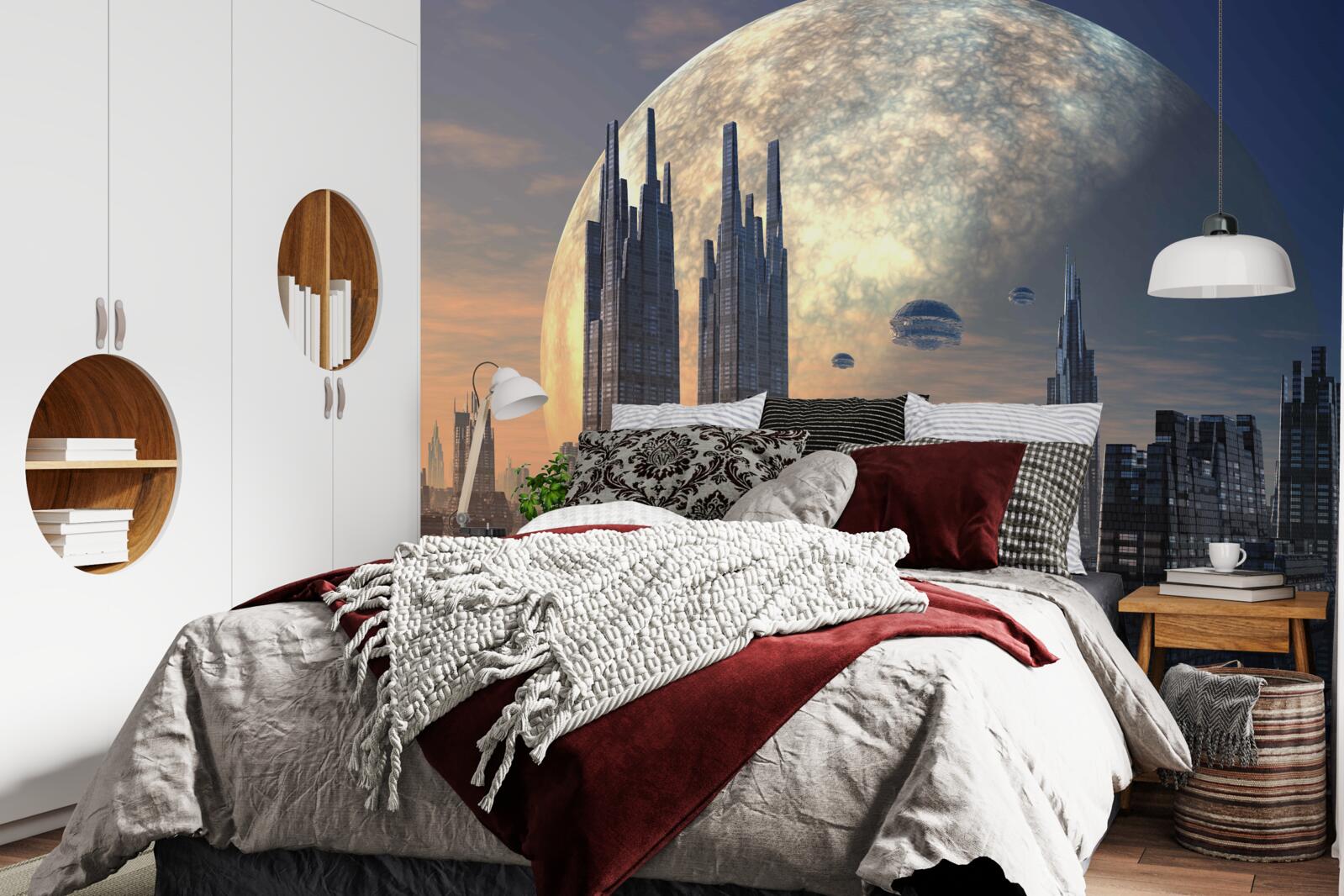 Фотошпалери футуристичне місто в місячному сяйві