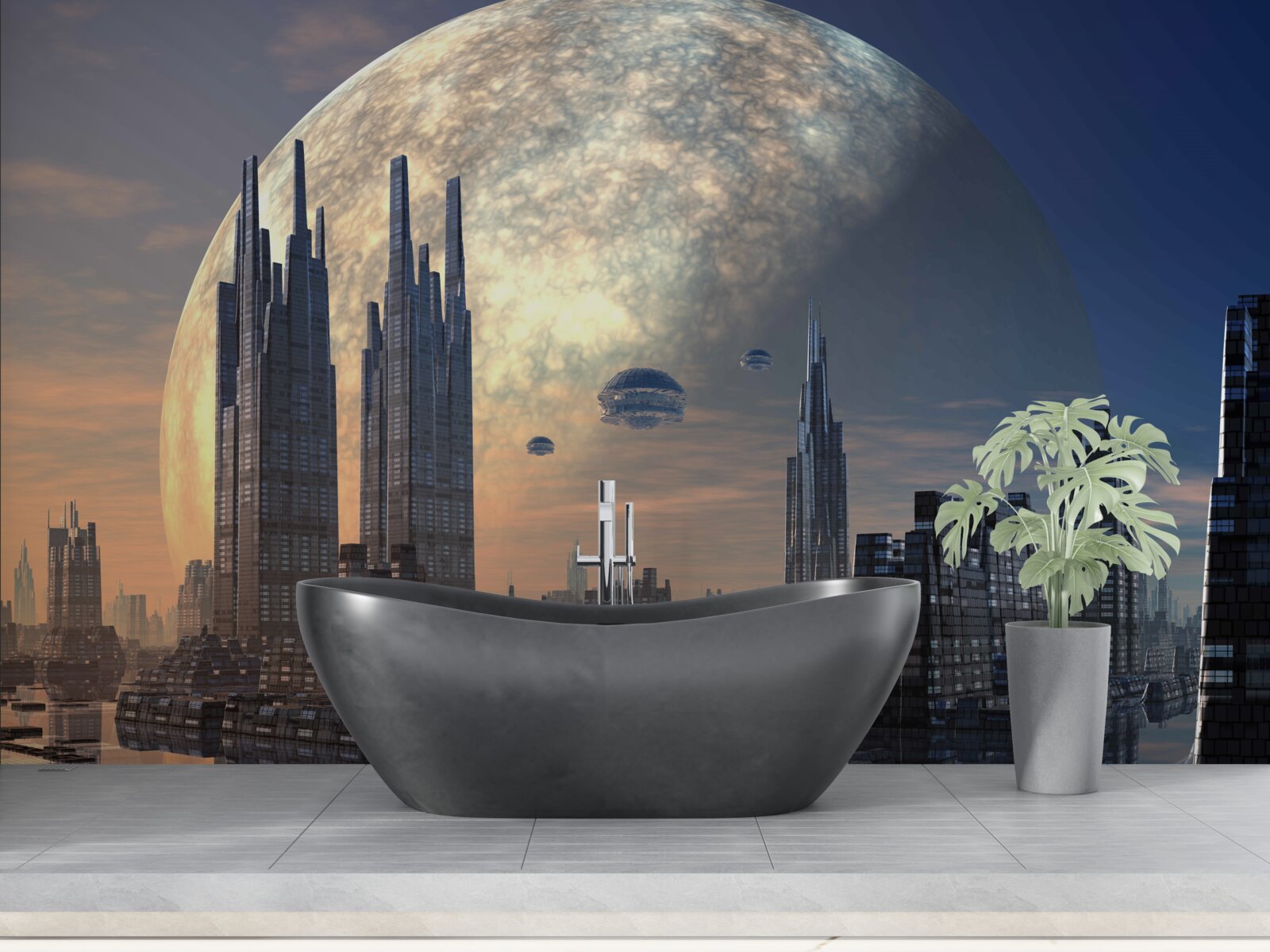 Фотошпалери футуристичне місто в місячному сяйві