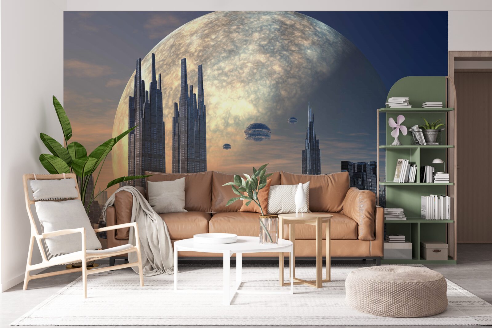 Фотошпалери футуристичне місто в місячному сяйві