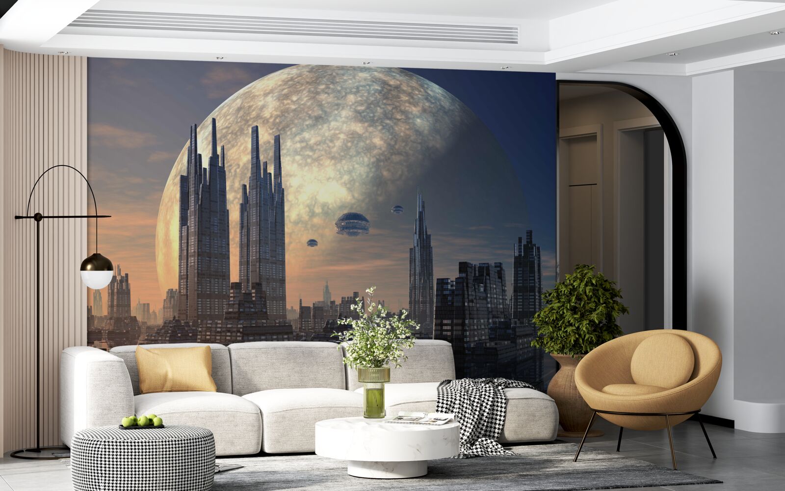 Фотошпалери футуристичне місто в місячному сяйві