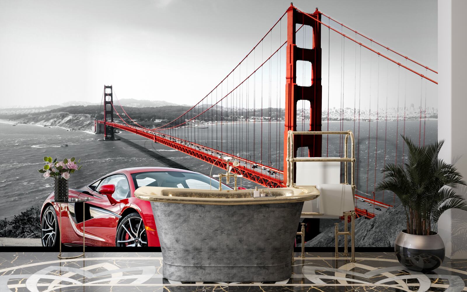 Фотошпалери міст на задньому плані з mclaren