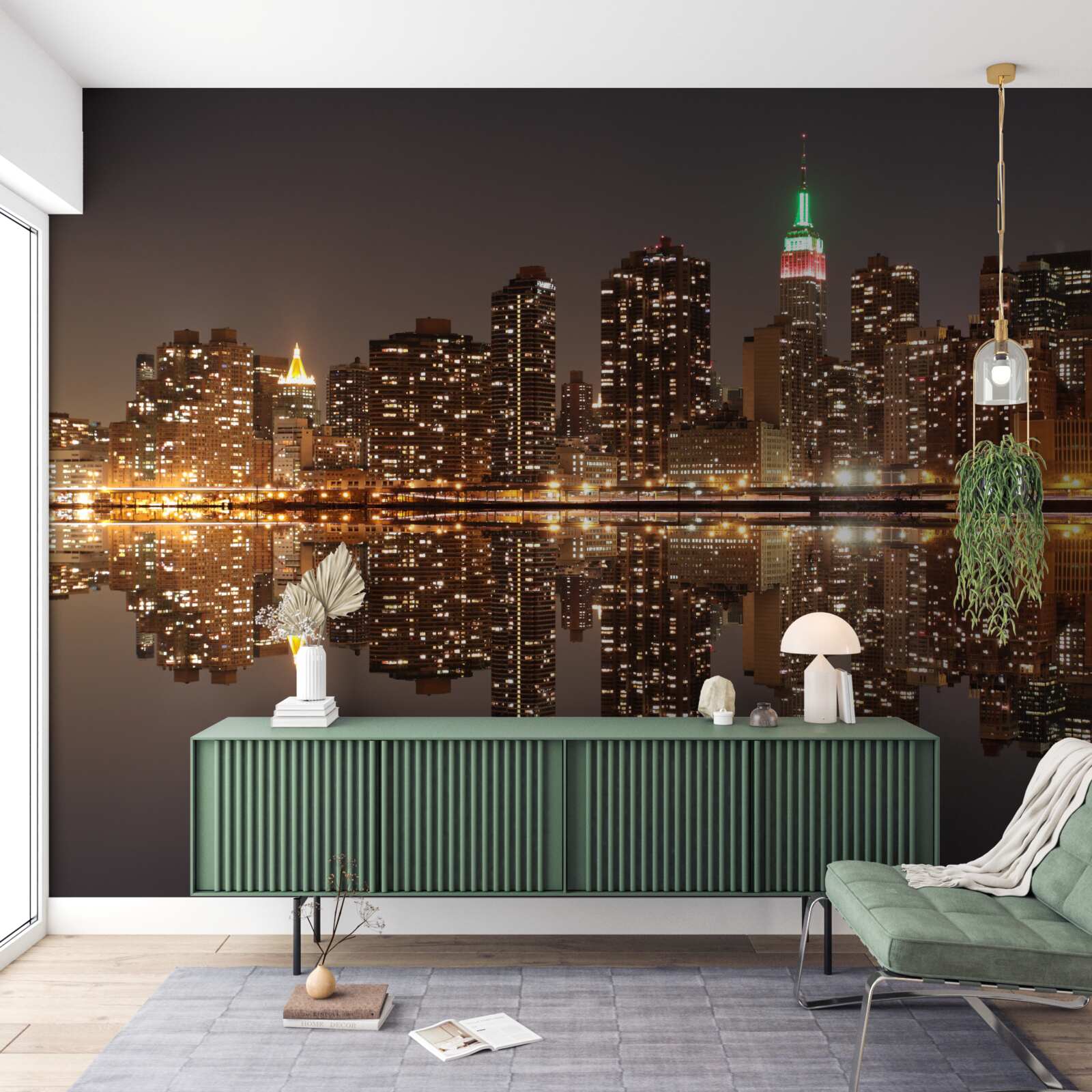 Фотошпалери відображення міста у воді схоже на дзеркало