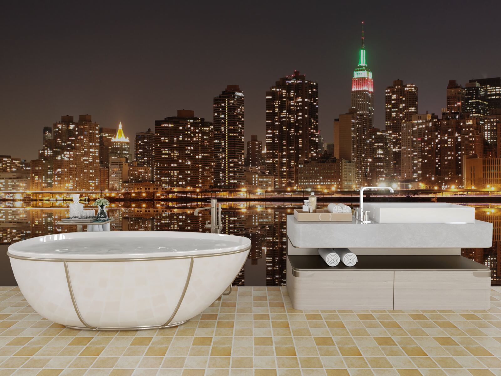 Фотошпалери відображення міста у воді схоже на дзеркало