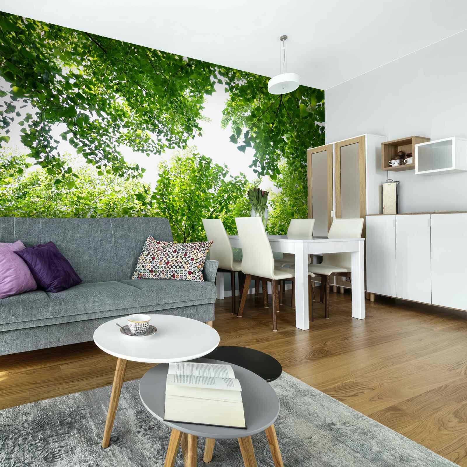 Фотошпалери біле небо, підкреслене зеленим листям