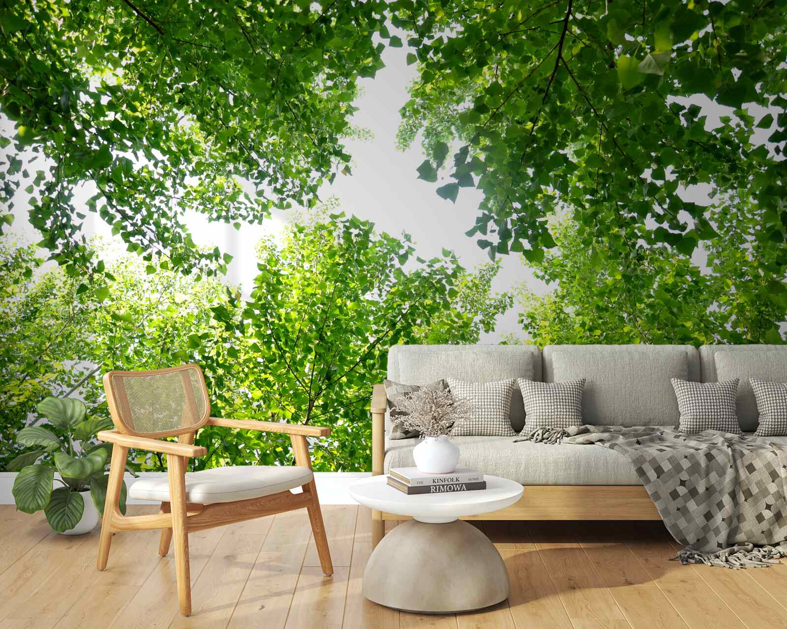 Фотошпалери біле небо, підкреслене зеленим листям