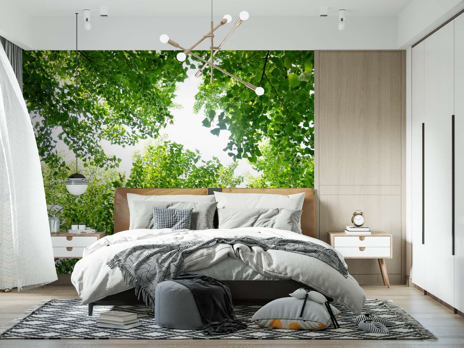 Фотошпалери біле небо, підкреслене зеленим листям