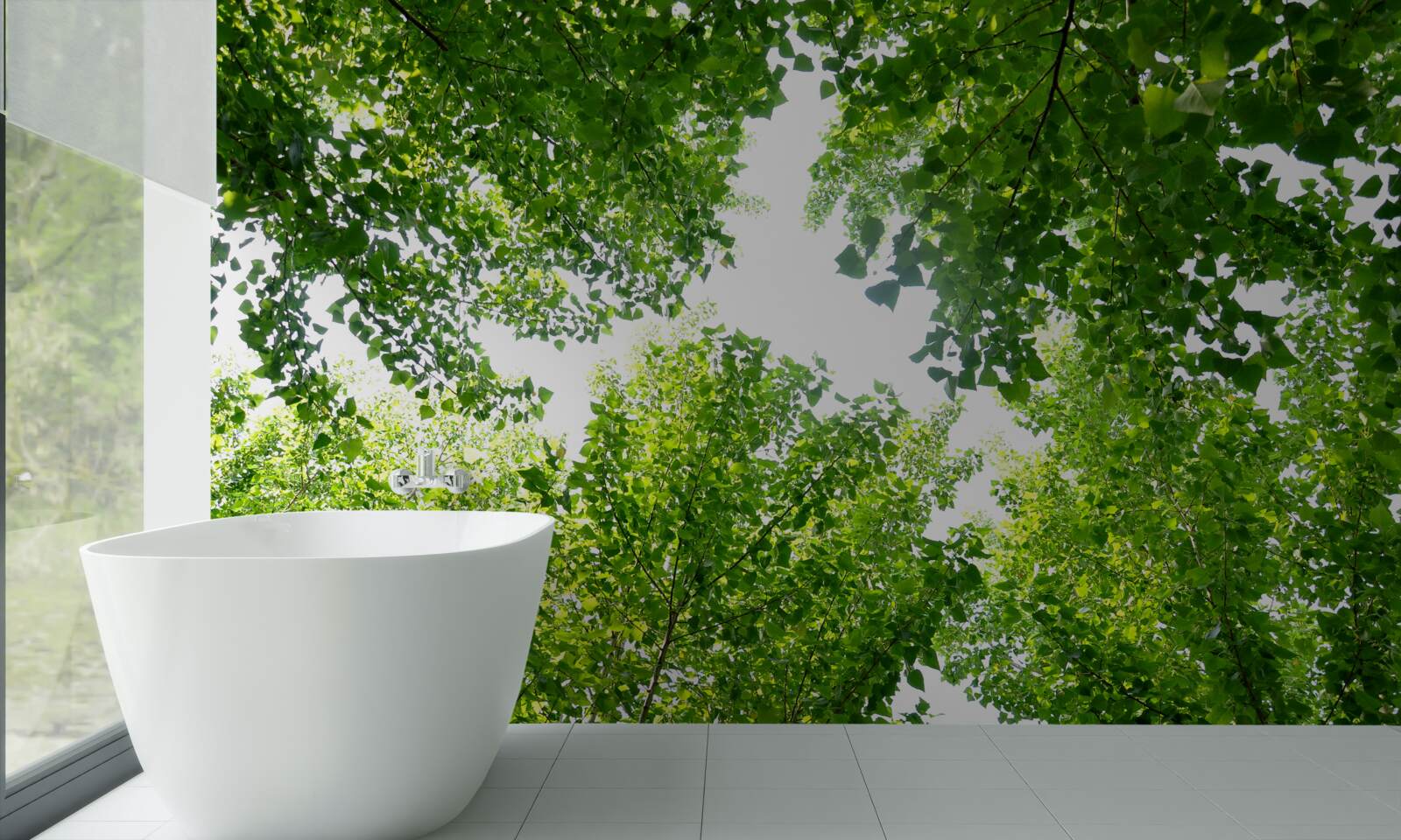 Фотошпалери біле небо, підкреслене зеленим листям