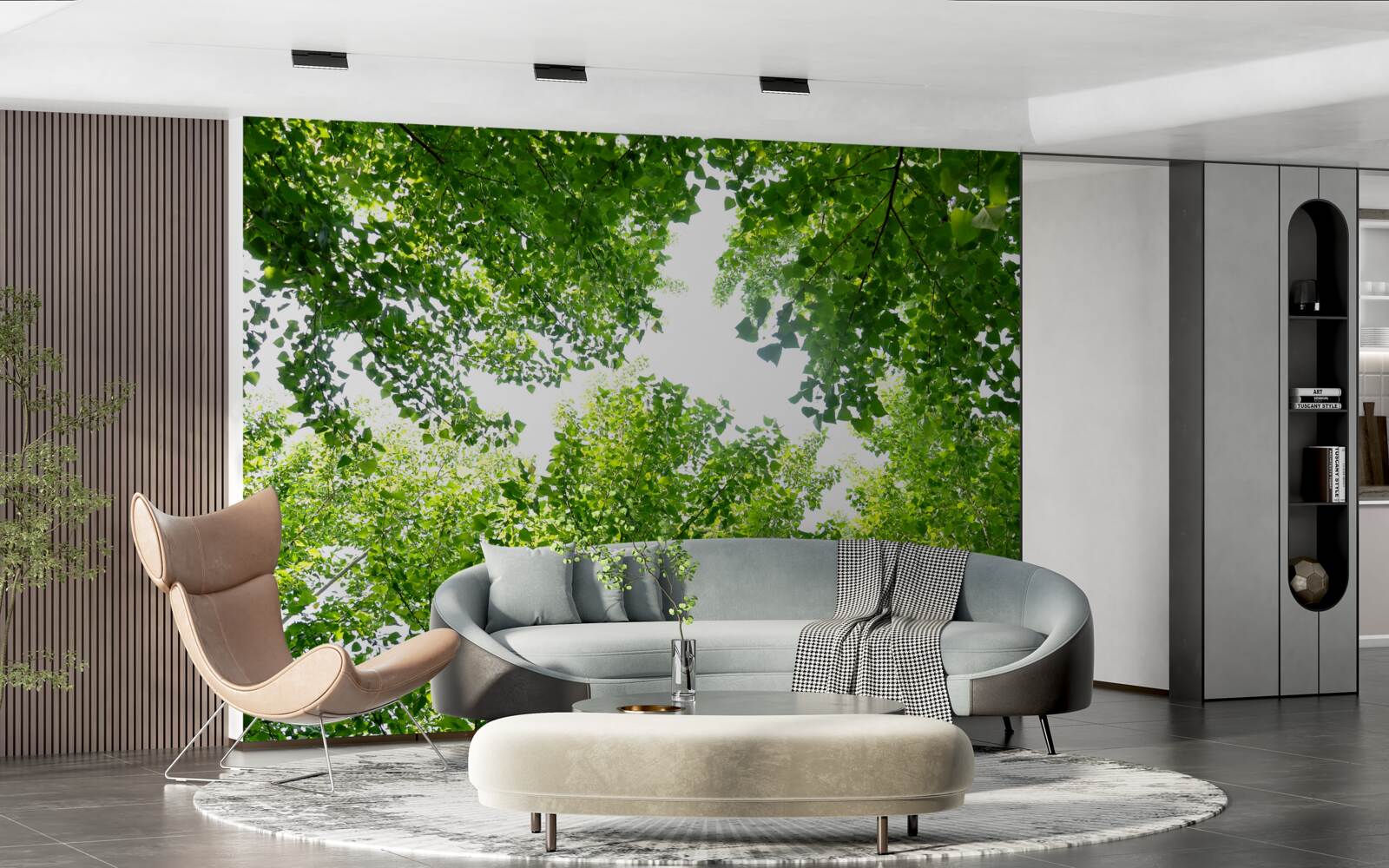 Фотошпалери біле небо, підкреслене зеленим листям