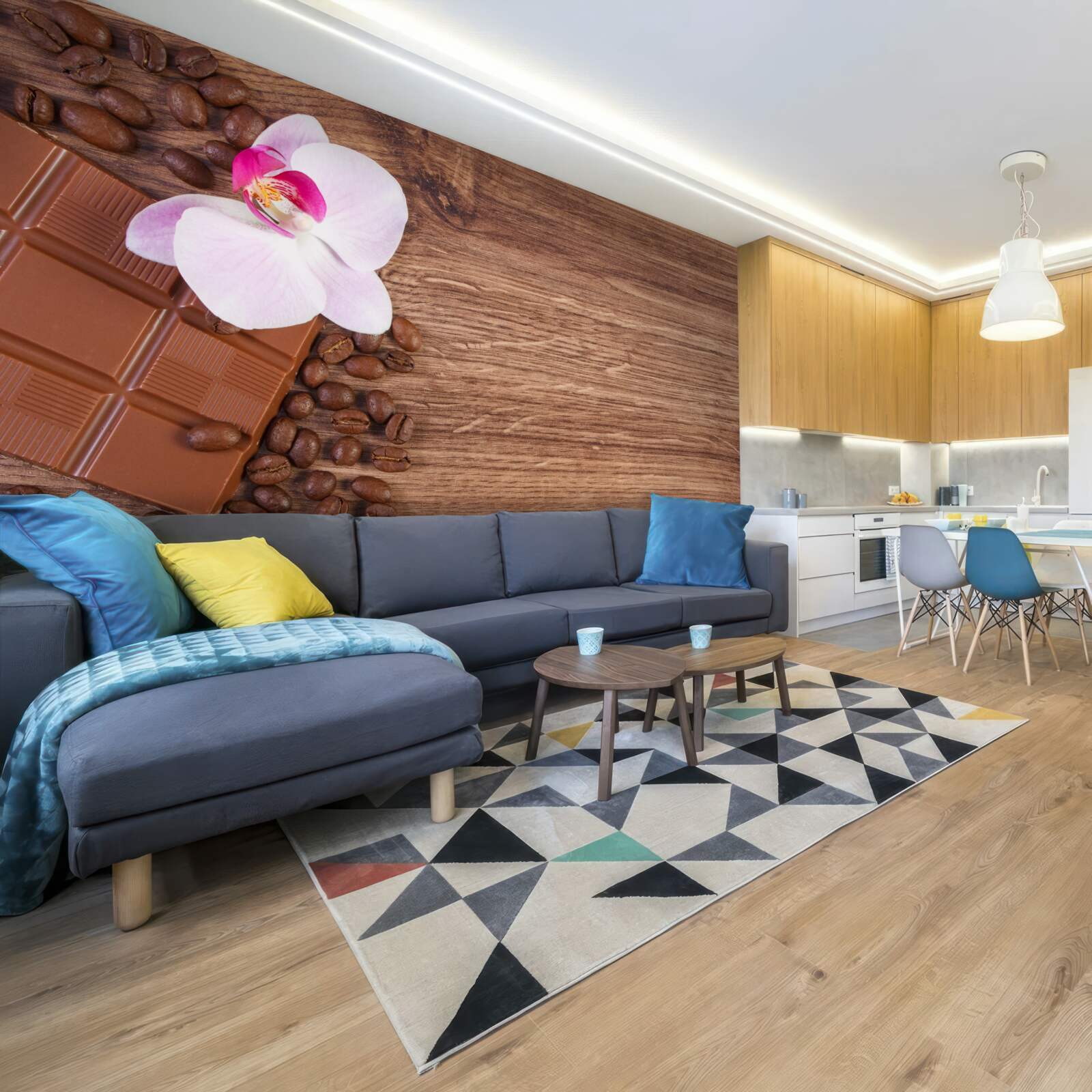 Фотошпалери білосніжна орхідея, занурена в каву та шоколад