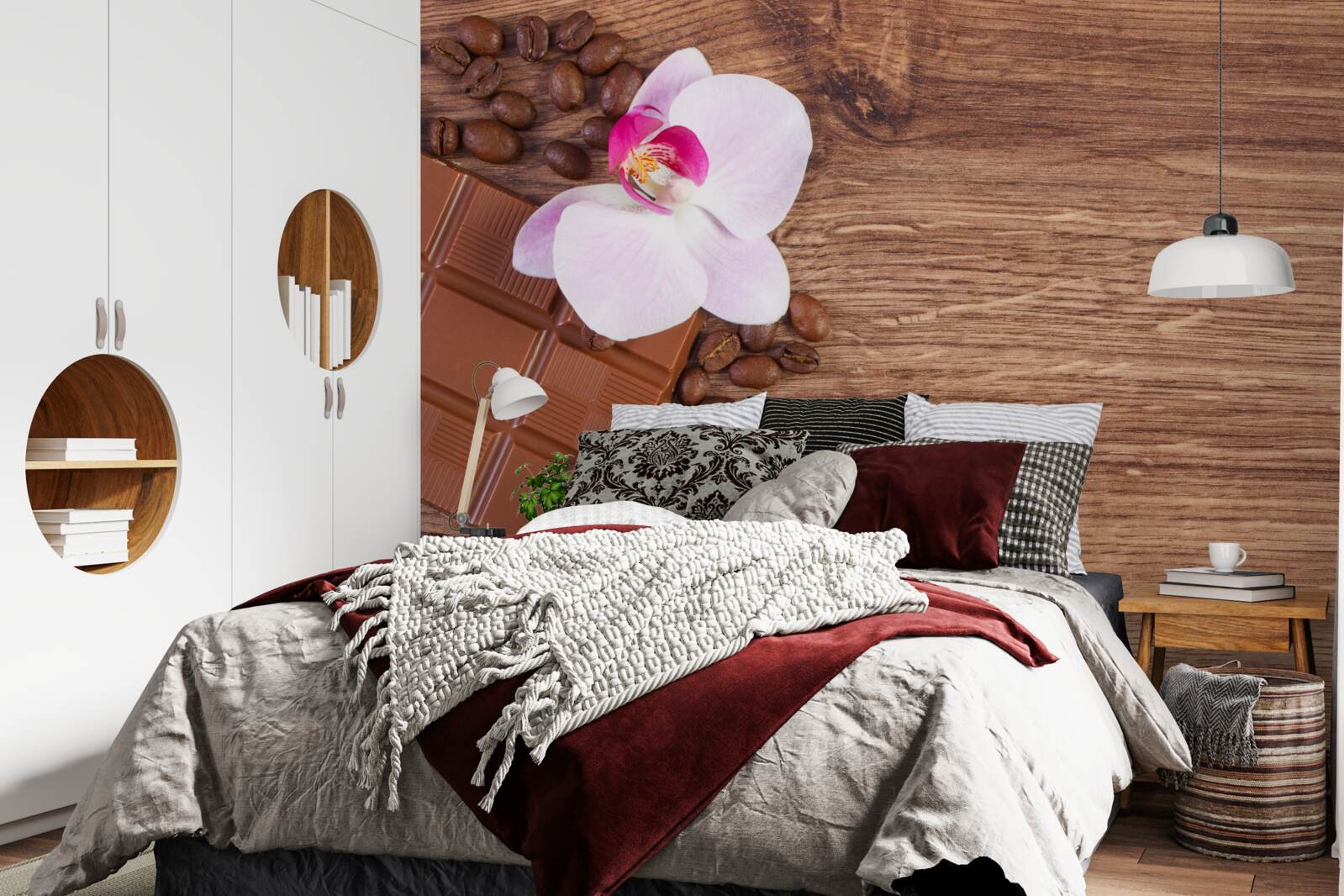 Фотошпалери білосніжна орхідея, занурена в каву та шоколад