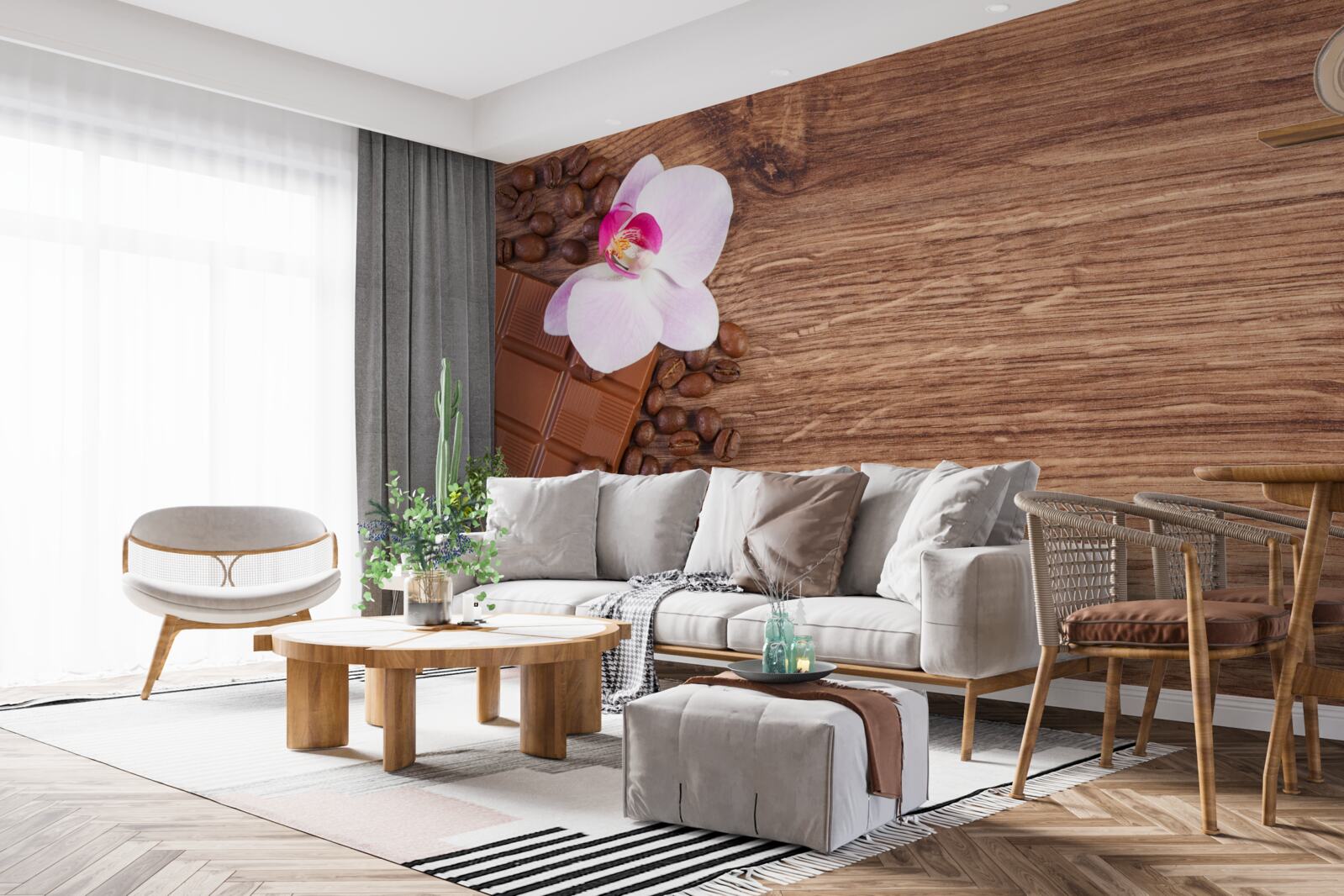 Фотошпалери білосніжна орхідея, занурена в каву та шоколад