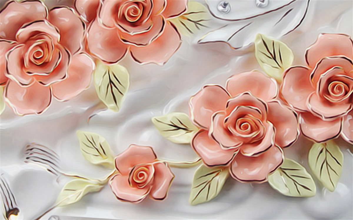 Фотошпалери рожеві троянди з зеленим листям