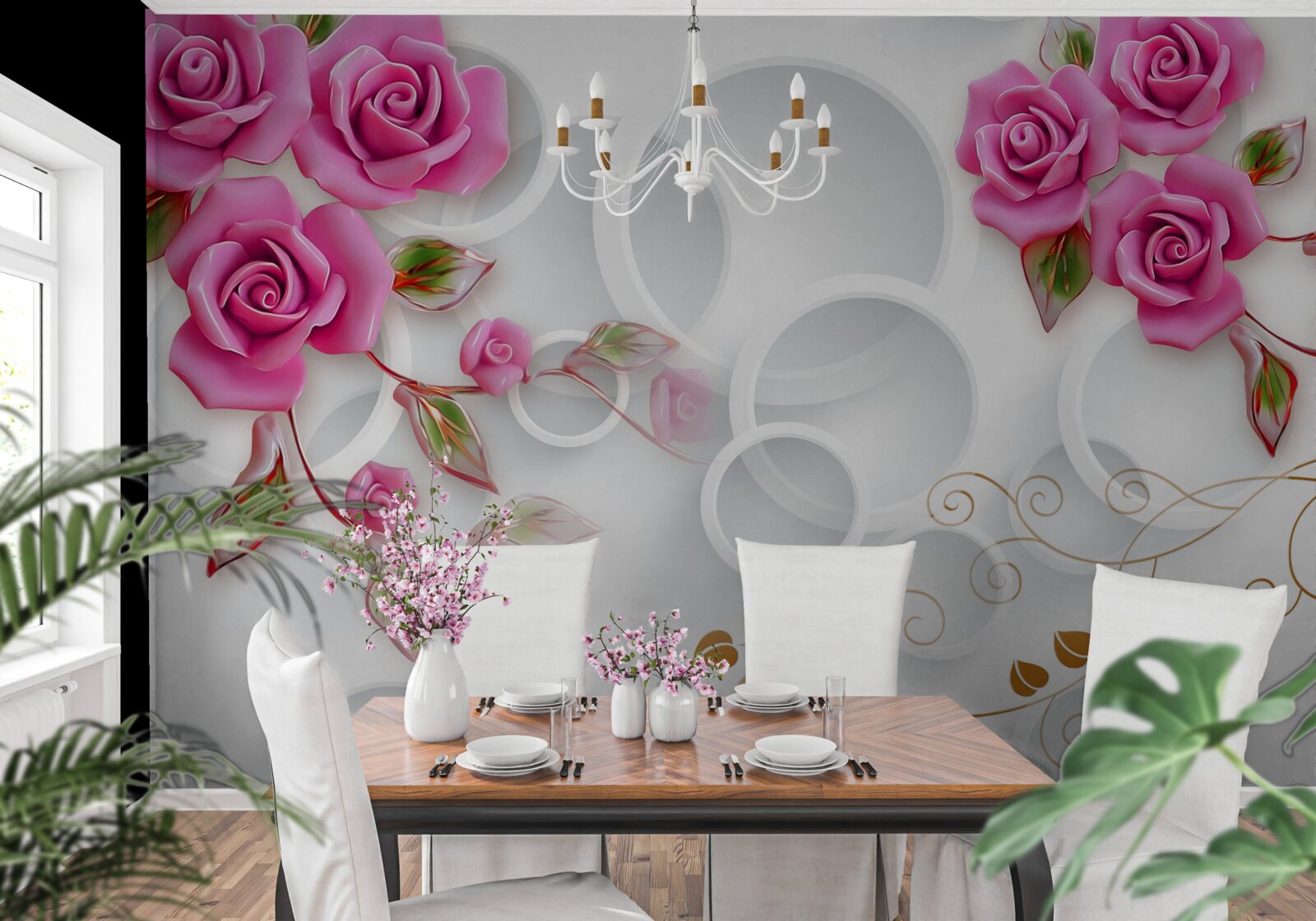 Фотошпалери білі обручі та рожева троянда