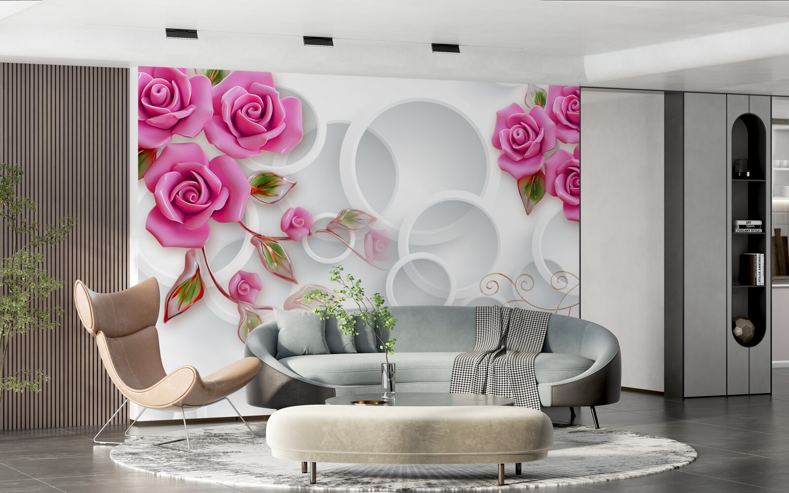 Фотошпалери білі обручі та рожева троянда