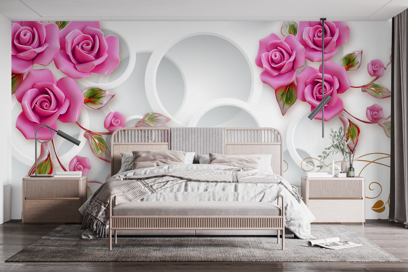 Фотошпалери білі обручі та рожева троянда