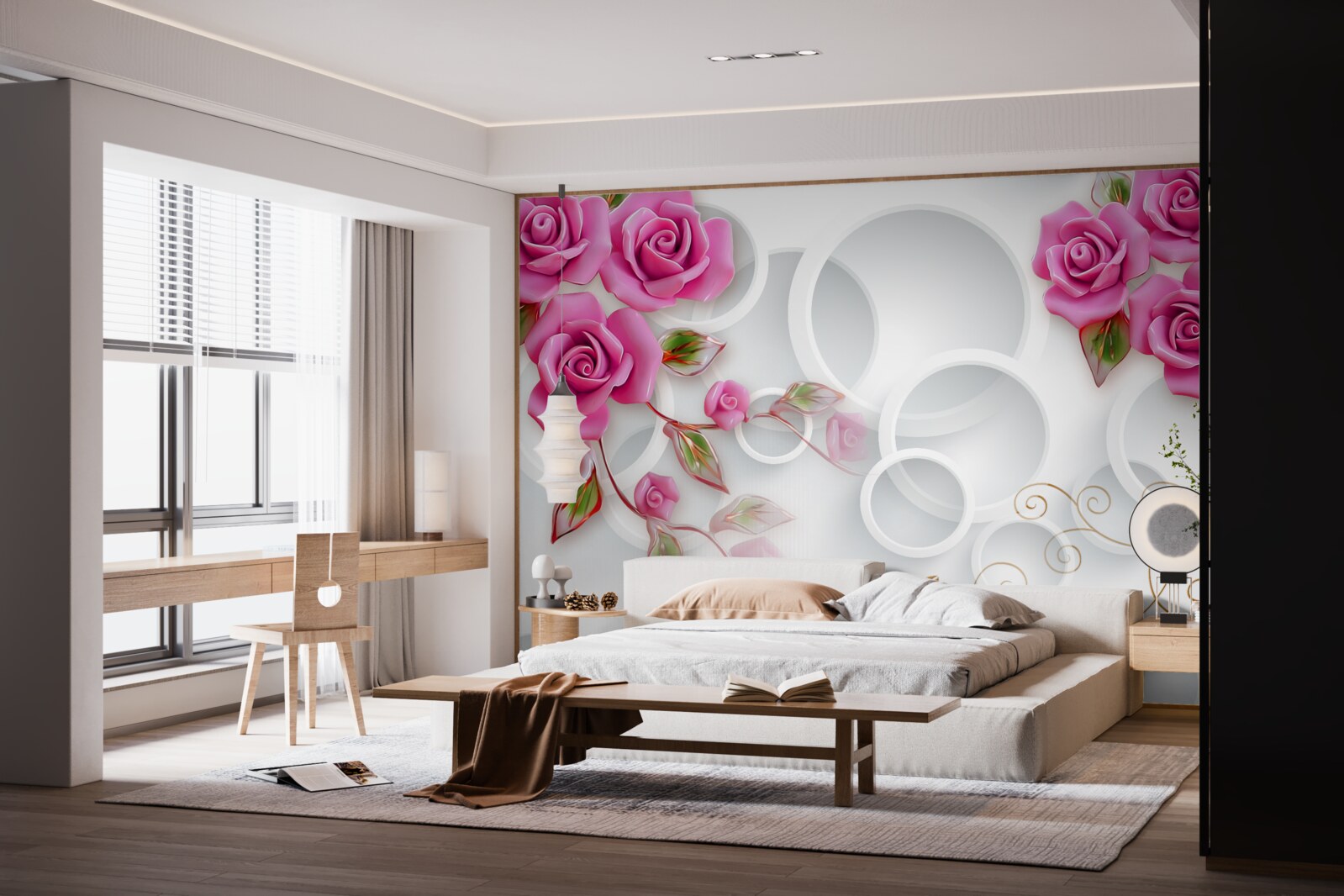 Фотошпалери білі обручі та рожева троянда