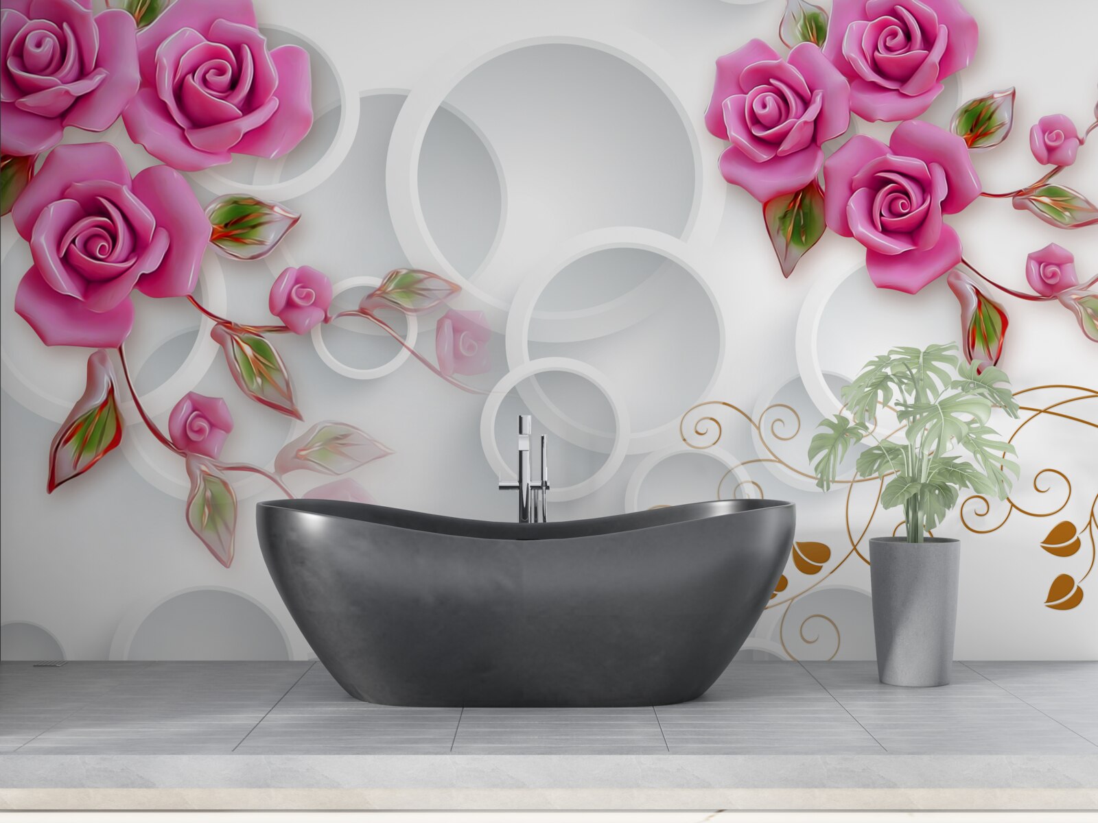 Фотошпалери білі обручі та рожева троянда