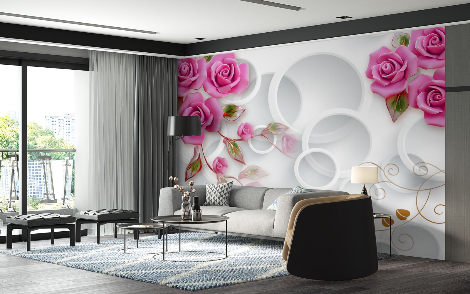 Фотошпалери білі обручі та рожева троянда