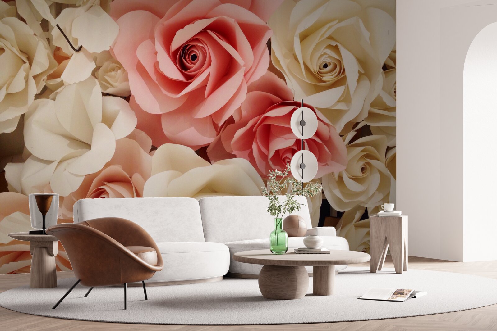 Фотошпалери красивий букет троянд у відтінках кремового та рожевого