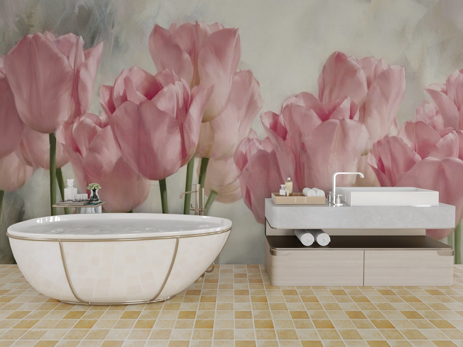 Фотошпалери ніжні рожеві тюльпани