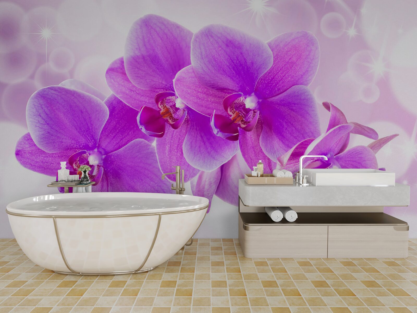 Фотошпалери ніжна фіолетова орхідея виглядає дуже ефектно