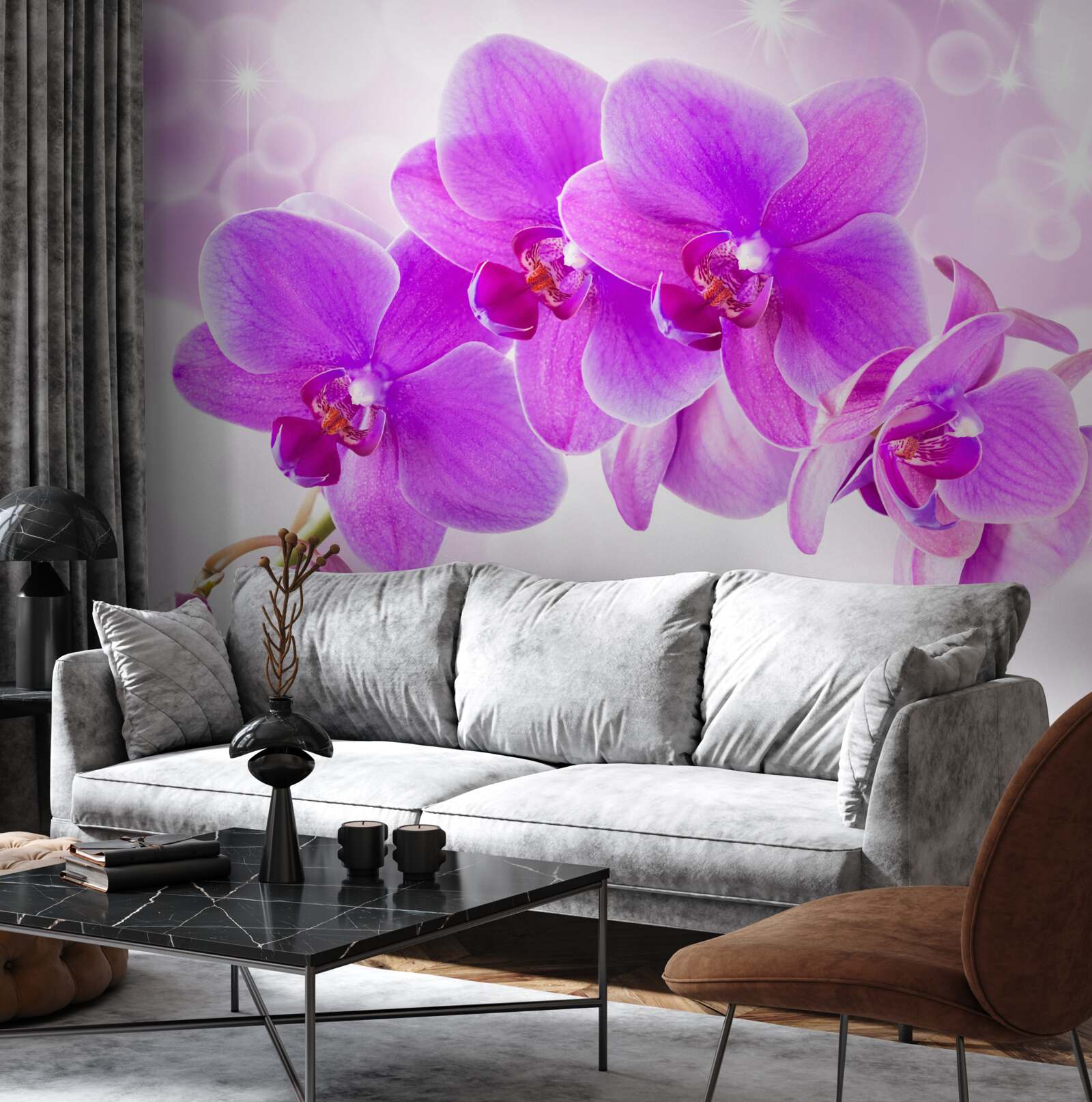 Фотошпалери ніжна фіолетова орхідея виглядає дуже ефектно