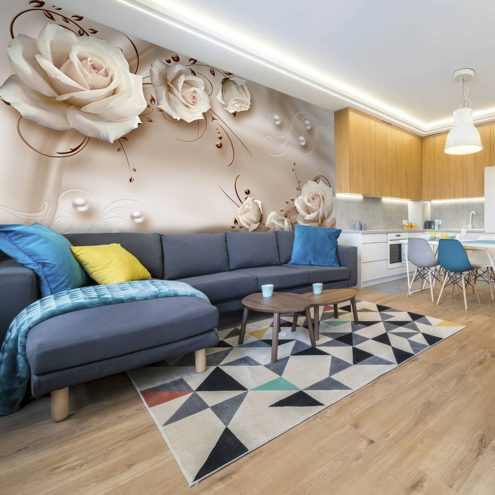 Фотошпалери намистини та білі троянди